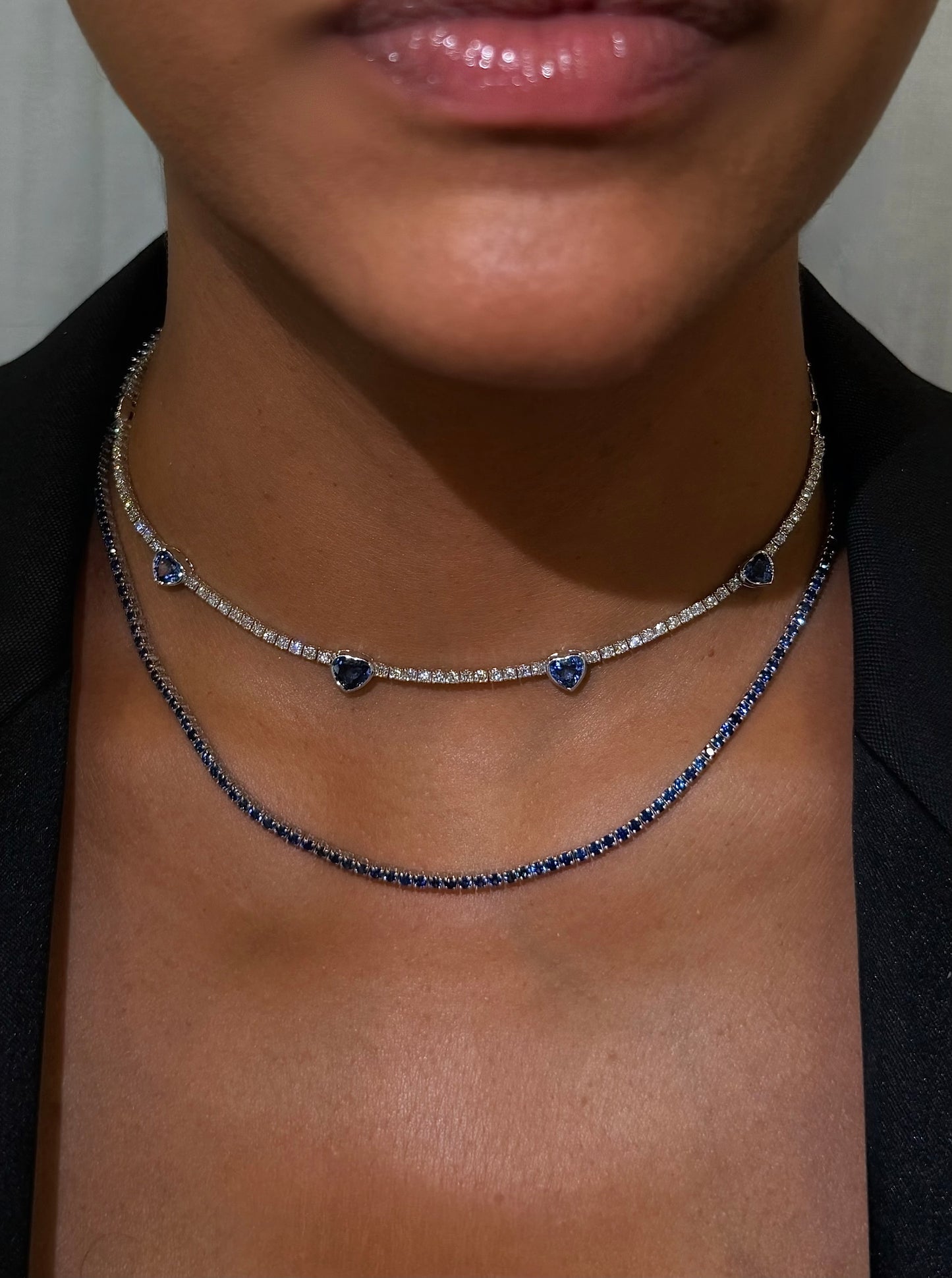 Heart Blue Sapphire and Natural Diamond Necklace