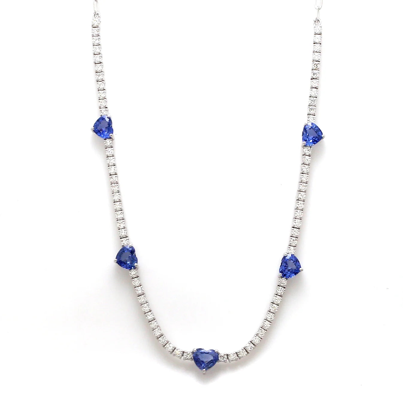 Heart Blue Sapphire and Natural Diamond Necklace