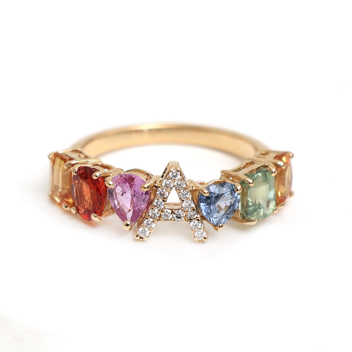 Emerald With Diamond Letter Half Ring | 18K