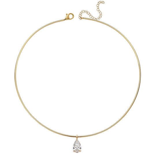 Diamond Pear Round Omega Chain Necklace 14K