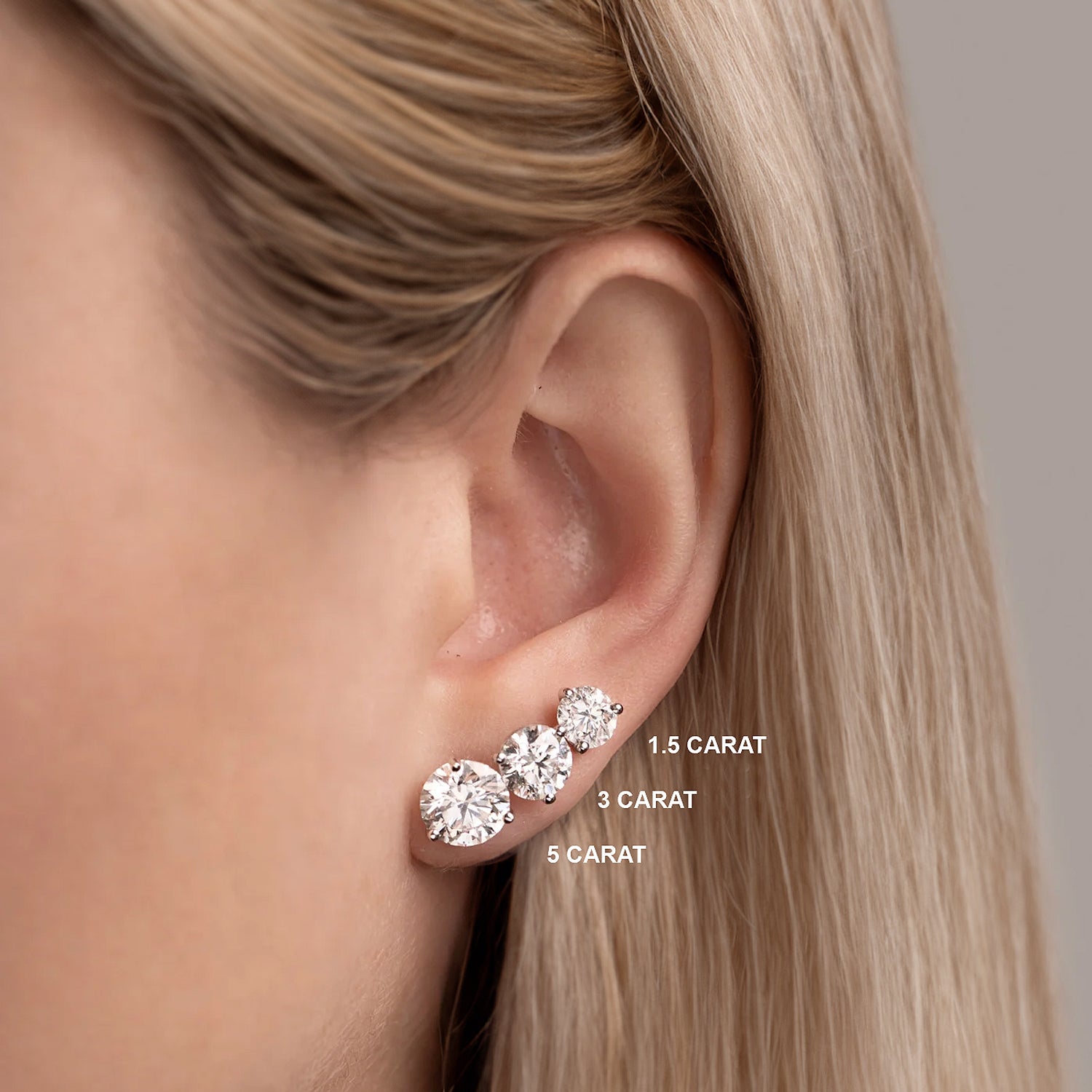 Round Diamond Studs, Six Prongs Lab Grown Diamond Earrings