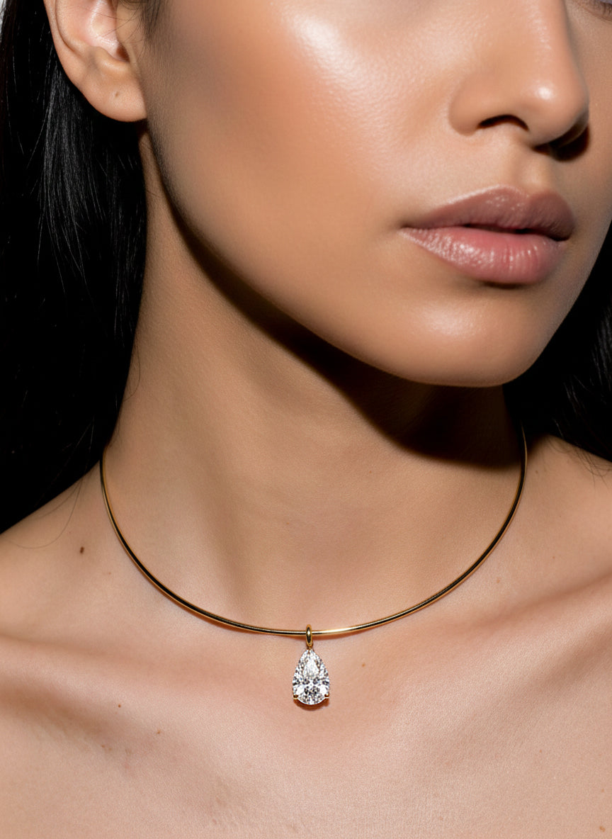 The Heirloom Omega Necklace: 3ct+ Colorless VVS Pear Diamond