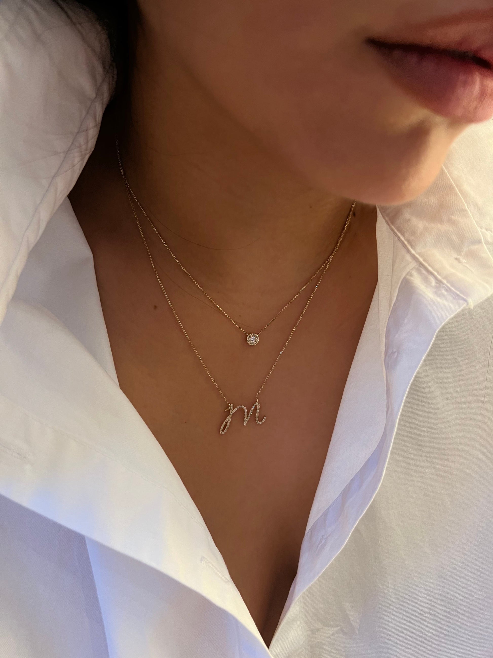 Initial Necklace Letter M Gold White